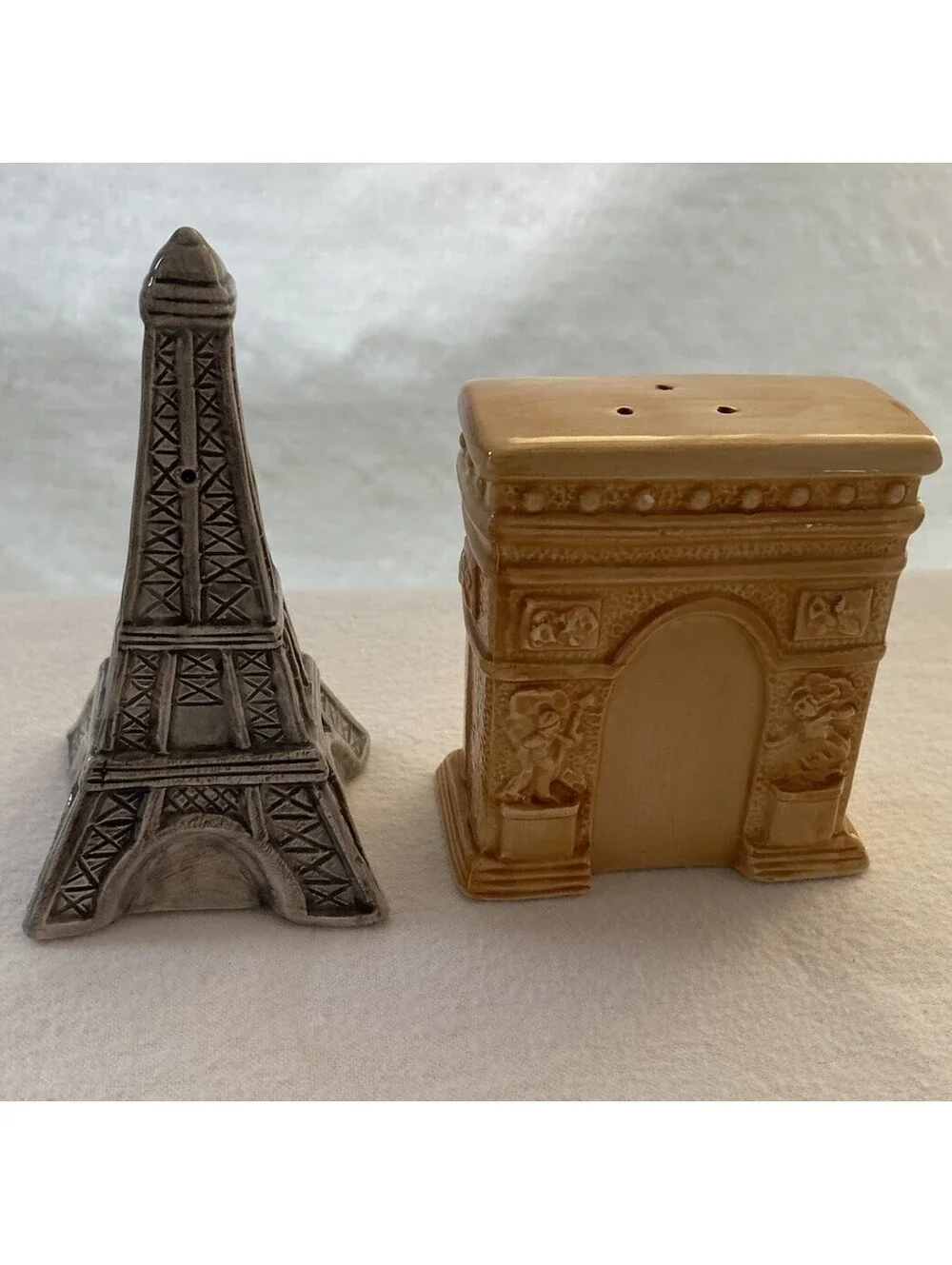 Paris Eiffel Tower and Arc De Triomphe Metal Salt and Pepper Shakers